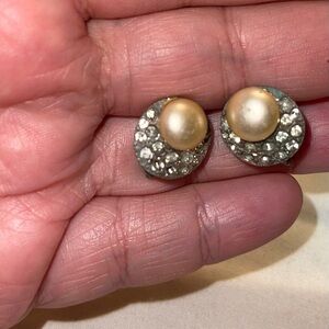 Elegant Pearl and Crystal Stud Clip On Earrings